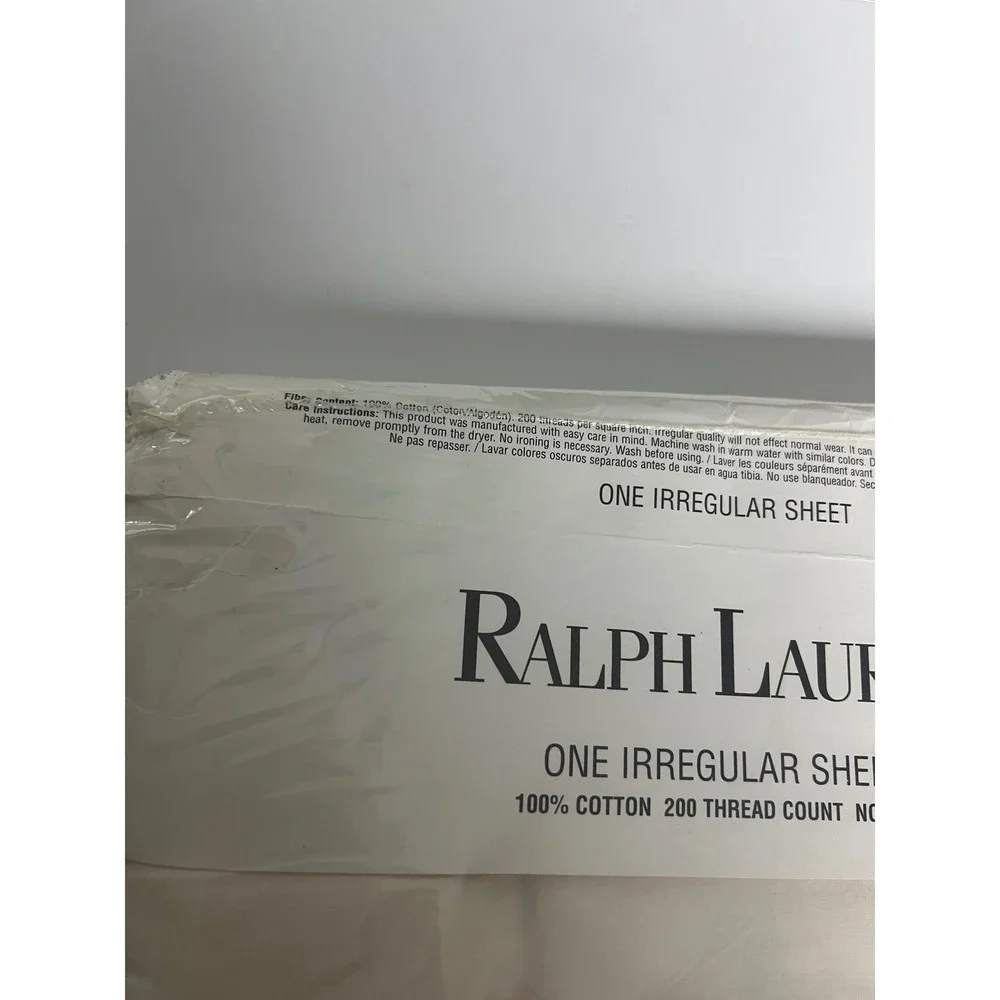 Ralph Lauren Flat Sheet Queen Cream 100% Cotton No-Iron Irregular Vintage G11
